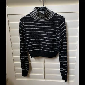 Topshop Black and White Striped Turtleneck Sweater